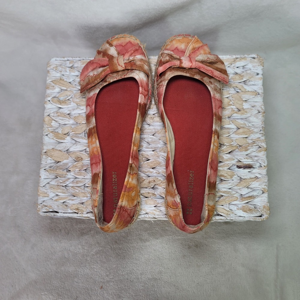 Naturalizer Ballet Flats Orange Pink Floral Artisan Size 7.5 Boho Resort Tie Dye